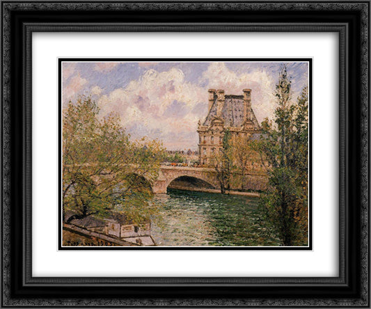 The Pavillion de Flore and the Pont Royal 24x20 Black Ornate Wood Framed Art Print Poster with Double Matting by Pissarro, Camille