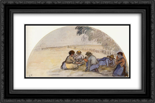 The Picnic 24x16 Black Ornate Wood Framed Art Print Poster with Double Matting by Pissarro, Camille