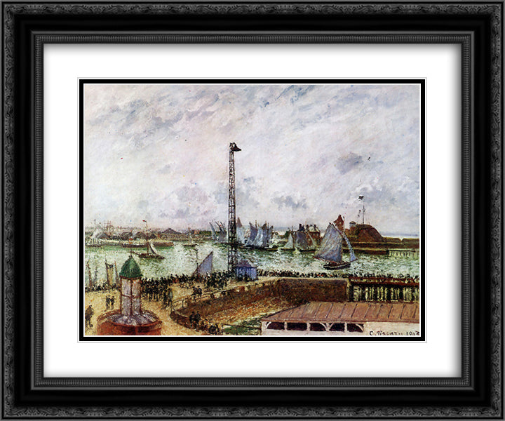 The pilot's jetty, Le Havre 24x20 Black Ornate Wood Framed Art Print Poster with Double Matting by Pissarro, Camille