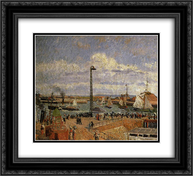 The Pilot's Jetty, Le Havre High Tide, Afternoon Sun 22x20 Black Ornate Wood Framed Art Print Poster with Double Matting by Pissarro, Camille