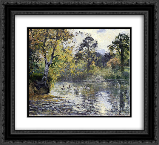 The Pond at Montfoucault 22x20 Black Ornate Wood Framed Art Print Poster with Double Matting by Pissarro, Camille