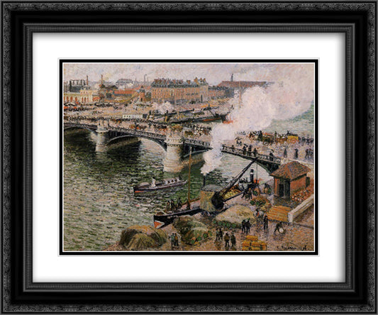 The Pont Boieldieu, Rouen, Damp Weather 24x20 Black Ornate Wood Framed Art Print Poster with Double Matting by Pissarro, Camille