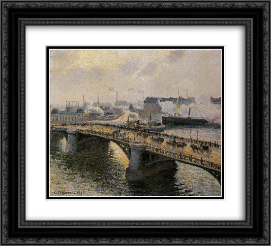The Pont Boieldieu, Rouen, Sunset, Misty Weather 22x20 Black Ornate Wood Framed Art Print Poster with Double Matting by Pissarro, Camille