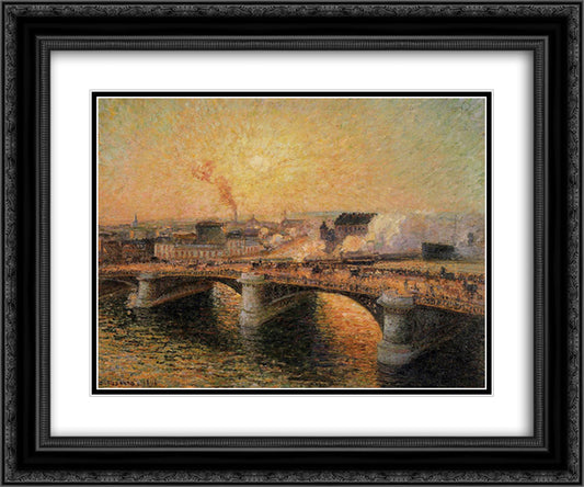 The Pont Boieldieu, Rouen, Sunset 24x20 Black Ornate Wood Framed Art Print Poster with Double Matting by Pissarro, Camille