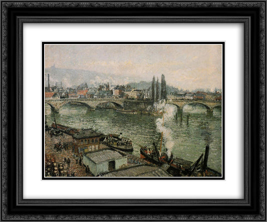 The Pont Corneille, Rouen, Grey Weather 24x20 Black Ornate Wood Framed Art Print Poster with Double Matting by Pissarro, Camille