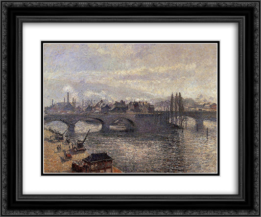 The Pont Corneille, Rouen, Morning Effect 24x20 Black Ornate Wood Framed Art Print Poster with Double Matting by Pissarro, Camille