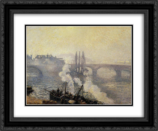 The Pont Corneille, Rouen, Morning Mist 24x20 Black Ornate Wood Framed Art Print Poster with Double Matting by Pissarro, Camille