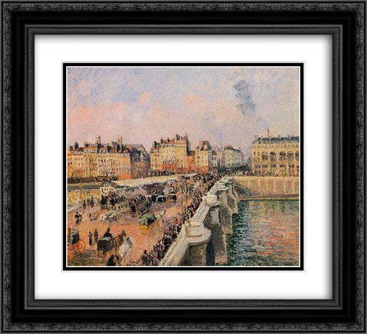 The Pont Neuf, Afternoon 22x20 Black Ornate Wood Framed Art Print Poster with Double Matting by Pissarro, Camille