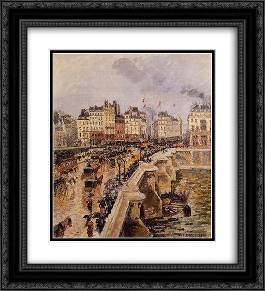 The Pont Neuf, Rainy Afternoon 20x22 Black Ornate Wood Framed Art Print Poster with Double Matting by Pissarro, Camille