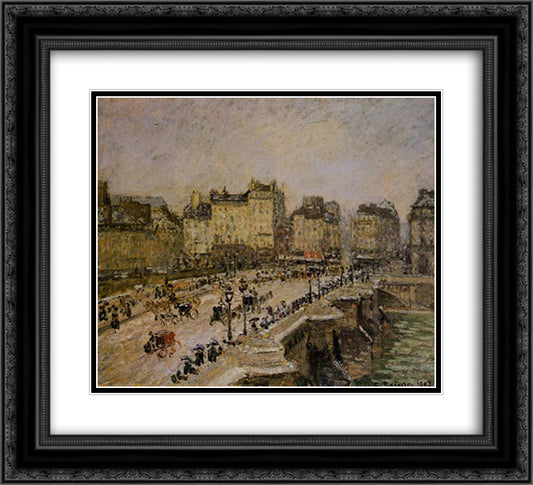 The Pont Neuf, Snow 22x20 Black Ornate Wood Framed Art Print Poster with Double Matting by Pissarro, Camille