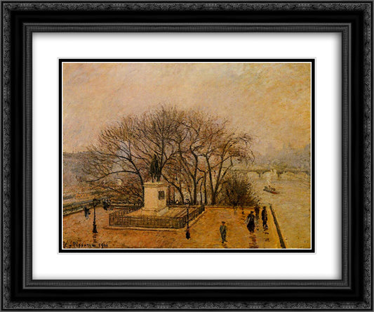 The Pont Neuf, Statue of Henri IV, Mist 24x20 Black Ornate Wood Framed Art Print Poster with Double Matting by Pissarro, Camille