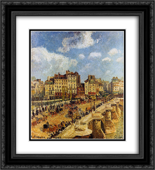 The pont Neuf 20x22 Black Ornate Wood Framed Art Print Poster with Double Matting by Pissarro, Camille