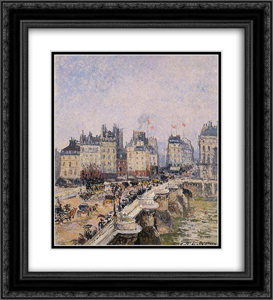 The Pont Neuf 2 20x22 Black Ornate Wood Framed Art Print Poster with Double Matting by Pissarro, Camille