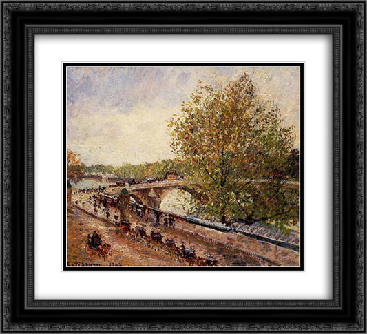 The Pont Royal, Grey Weather, Afternoon, Spring 22x20 Black Ornate Wood Framed Art Print Poster with Double Matting by Pissarro, Camille