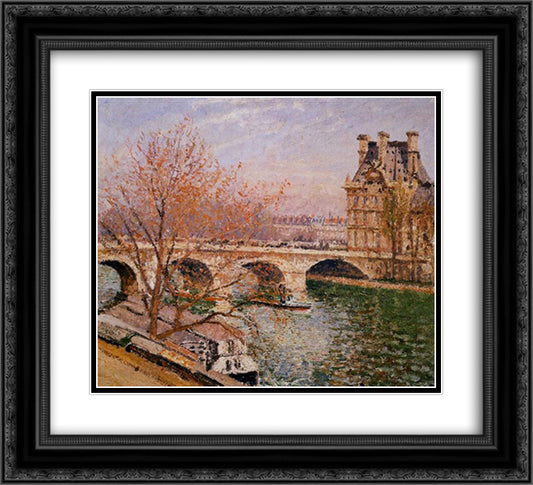 The Pont Royal and the Pavillion de Flore 22x20 Black Ornate Wood Framed Art Print Poster with Double Matting by Pissarro, Camille