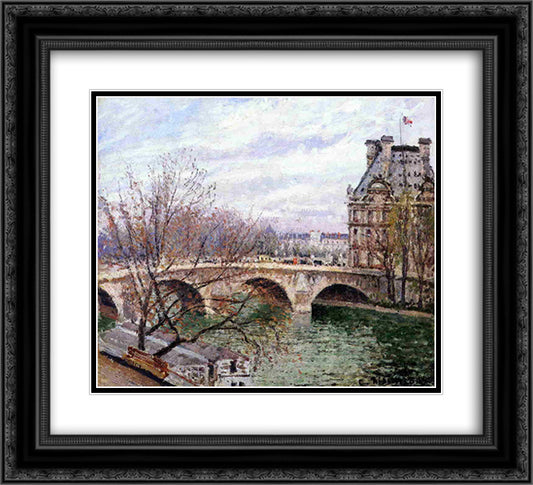 The Pont Royal and the Pavillon de Flore 22x20 Black Ornate Wood Framed Art Print Poster with Double Matting by Pissarro, Camille