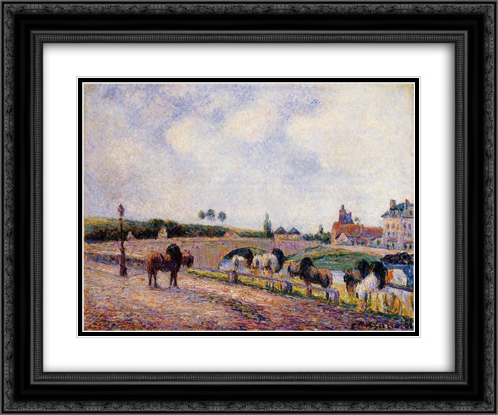 The Pontoise Bridge 24x20 Black Ornate Wood Framed Art Print Poster with Double Matting by Pissarro, Camille