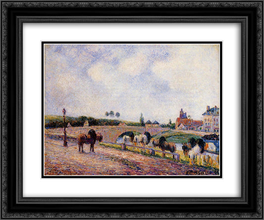 The Pontoise Bridge 24x20 Black Ornate Wood Framed Art Print Poster with Double Matting by Pissarro, Camille