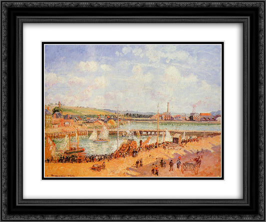 The Port of Dieppe, the Dunquesne and Berrigny Basins High Tide, Sunny Afternoon 24x20 Black Ornate Wood Framed Art Print Poster with Double Matting by Pissarro, Camille