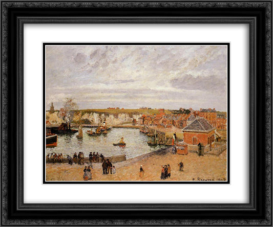 The Port of Dieppe 24x20 Black Ornate Wood Framed Art Print Poster with Double Matting by Pissarro, Camille