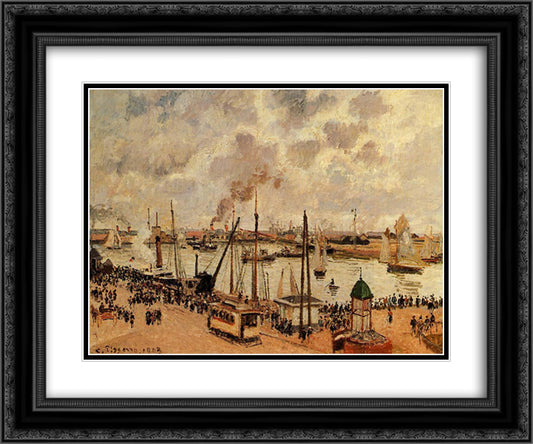 The Port of Le Havre 24x20 Black Ornate Wood Framed Art Print Poster with Double Matting by Pissarro, Camille