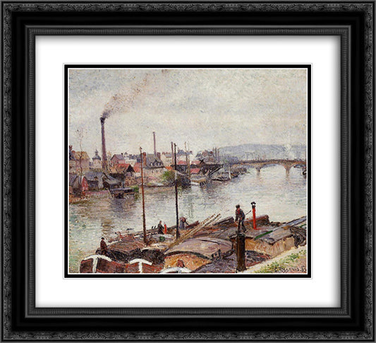 The Port of Rouen 2 22x20 Black Ornate Wood Framed Art Print Poster with Double Matting by Pissarro, Camille