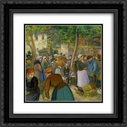 The Poultry Market 20x20 Black Ornate Wood Framed Art Print Poster with Double Matting by Pissarro, Camille