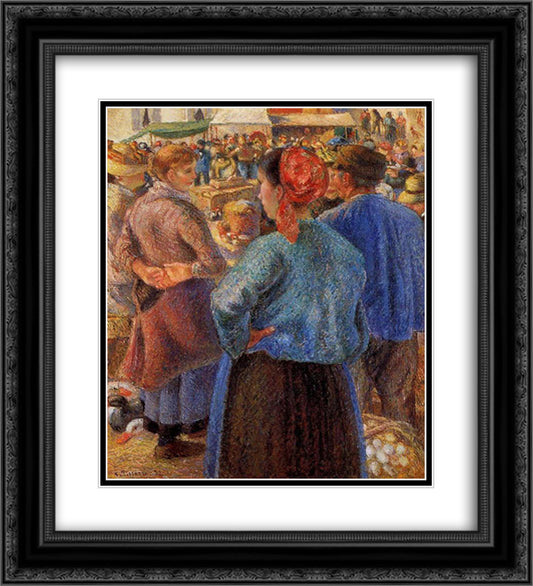 The Poultry Market at Pontoise 20x22 Black Ornate Wood Framed Art Print Poster with Double Matting by Pissarro, Camille