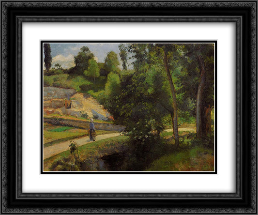The Quarry, Pontoise 24x20 Black Ornate Wood Framed Art Print Poster with Double Matting by Pissarro, Camille