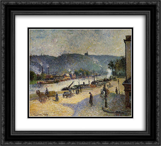 The Quays at Rouen 22x20 Black Ornate Wood Framed Art Print Poster with Double Matting by Pissarro, Camille