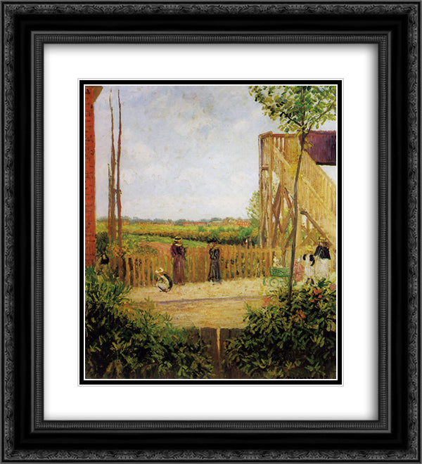 The railroad bridge at Bedford Park 1 20x22 Black Ornate Wood Framed Art Print Poster with Double Matting by Pissarro, Camille