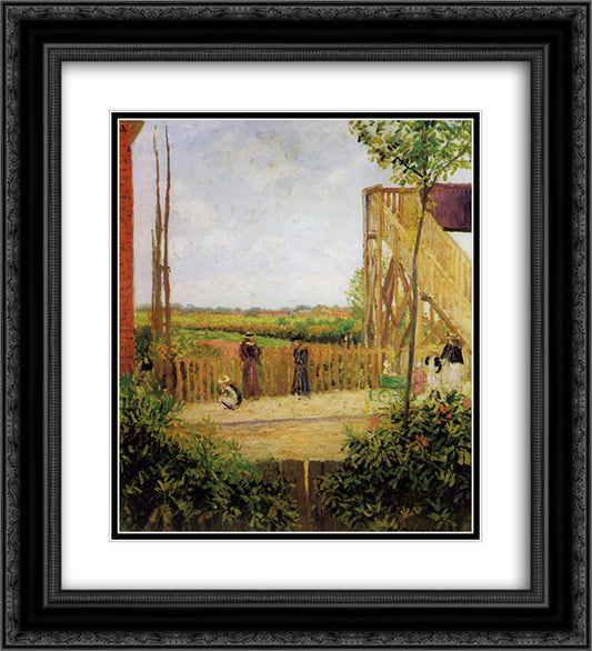 The railroad bridge at Bedford Park 1 20x22 Black Ornate Wood Framed Art Print Poster with Double Matting by Pissarro, Camille