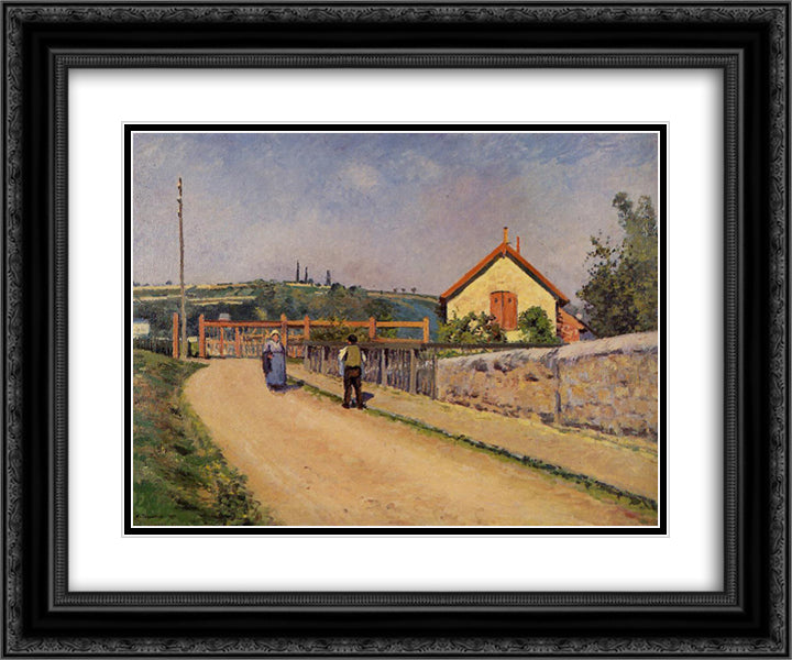 The Railroad Crossing at Les Patis 24x20 Black Ornate Wood Framed Art Print Poster with Double Matting by Pissarro, Camille