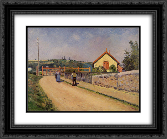 The Railroad Crossing at Les Patis 24x20 Black Ornate Wood Framed Art Print Poster with Double Matting by Pissarro, Camille