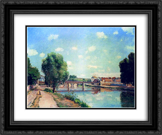 The Railway Bridge, Pontoise 24x20 Black Ornate Wood Framed Art Print Poster with Double Matting by Pissarro, Camille