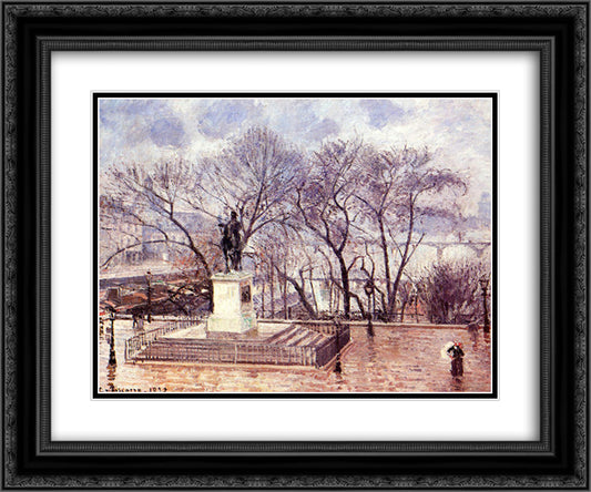 The Raised Terrace of the Pont Neuf, Place Henri IV, Afternoon, Rain 24x20 Black Ornate Wood Framed Art Print Poster with Double Matting by Pissarro, Camille