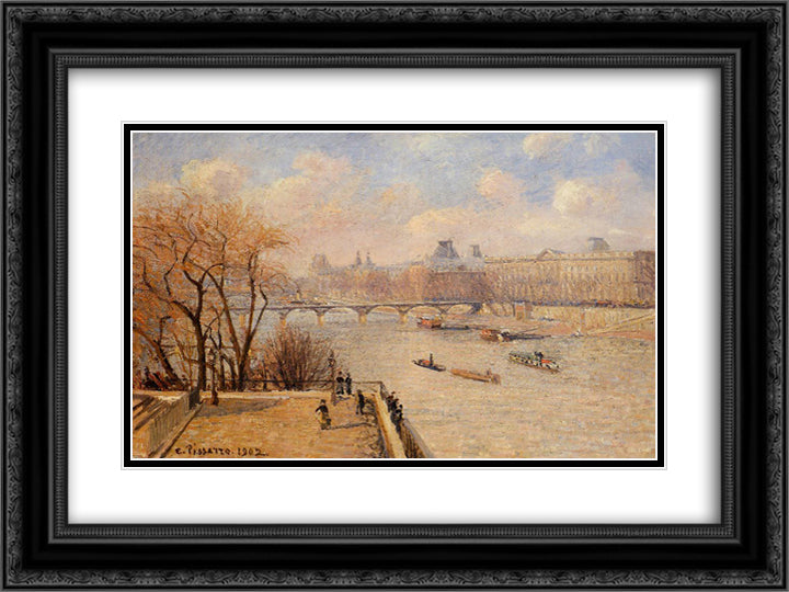 The Raised Terrace of the Pont Neuf 24x18 Black Ornate Wood Framed Art Print Poster with Double Matting by Pissarro, Camille