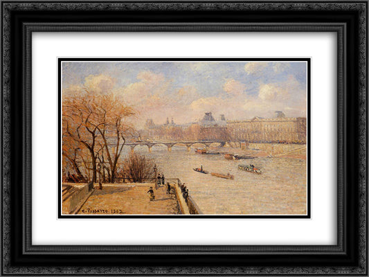 The Raised Terrace of the Pont Neuf 24x18 Black Ornate Wood Framed Art Print Poster with Double Matting by Pissarro, Camille