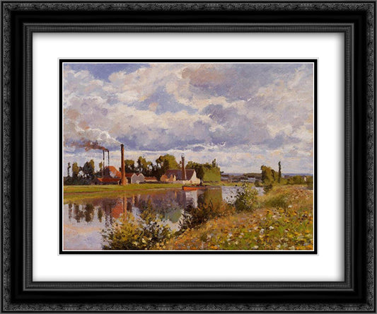 The River Oise near Pontoise 24x20 Black Ornate Wood Framed Art Print Poster with Double Matting by Pissarro, Camille