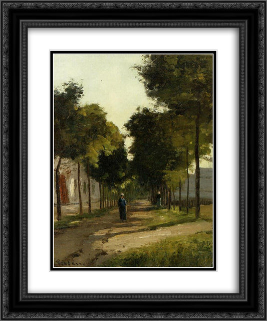 The road 20x24 Black Ornate Wood Framed Art Print Poster with Double Matting by Pissarro, Camille