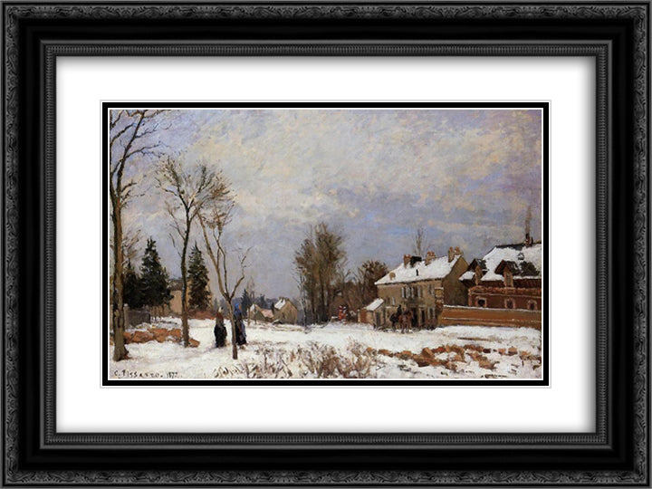 The Road from Versailles to Saint Germain, Louveciennes. Snow Effect 24x18 Black Ornate Wood Framed Art Print Poster with Double Matting by Pissarro, Camille