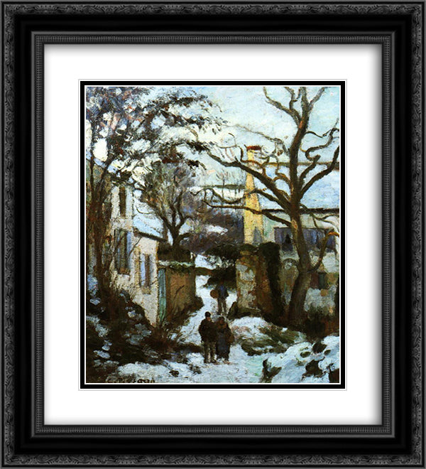 The Road to L'Hermitage in Snow 20x22 Black Ornate Wood Framed Art Print Poster with Double Matting by Pissarro, Camille