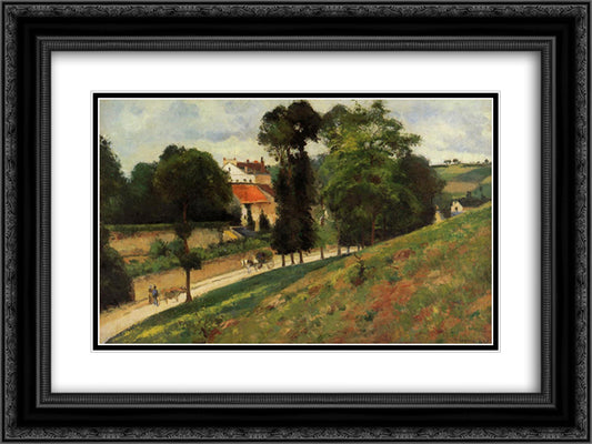 The Saint Antoine Road at l'Hermitage, Pontoise 24x18 Black Ornate Wood Framed Art Print Poster with Double Matting by Pissarro, Camille
