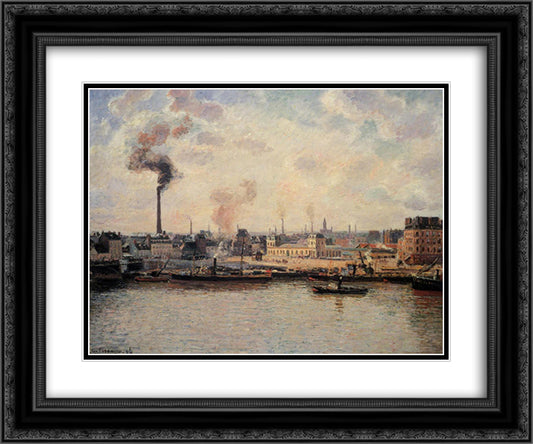 The Saint Sever Quay, Rouen 24x20 Black Ornate Wood Framed Art Print Poster with Double Matting by Pissarro, Camille