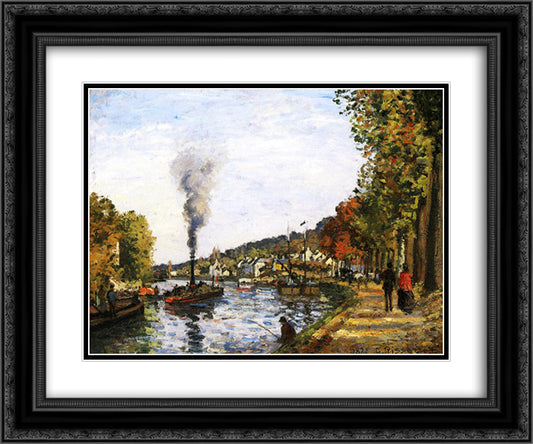 The Seine at Marly 24x20 Black Ornate Wood Framed Art Print Poster with Double Matting by Pissarro, Camille
