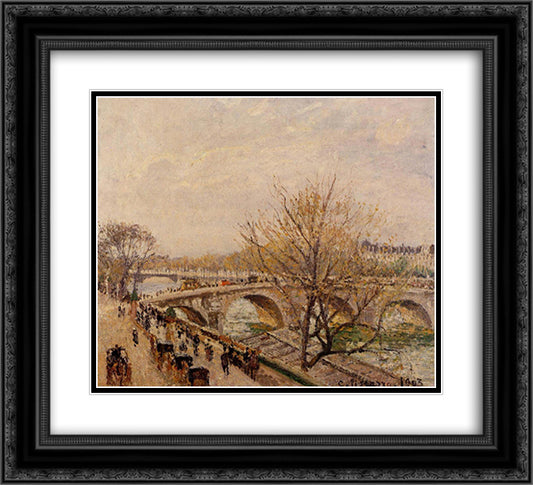 The Seine at Paris, Pont Royal 22x20 Black Ornate Wood Framed Art Print Poster with Double Matting by Pissarro, Camille