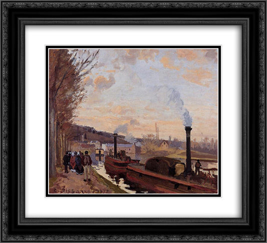 The Seine at Port Marly 22x20 Black Ornate Wood Framed Art Print Poster with Double Matting by Pissarro, Camille