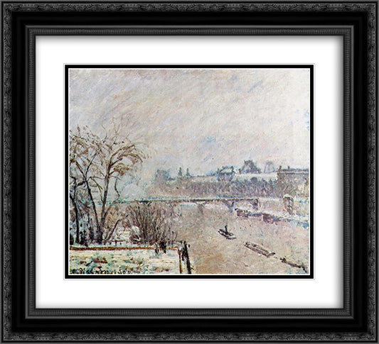 The Seine Viewed from the Pont Neuf, Winter 22x20 Black Ornate Wood Framed Art Print Poster with Double Matting by Pissarro, Camille