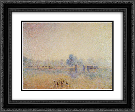 The Serpentine, Hyde Park, Fog Effect 24x20 Black Ornate Wood Framed Art Print Poster with Double Matting by Pissarro, Camille