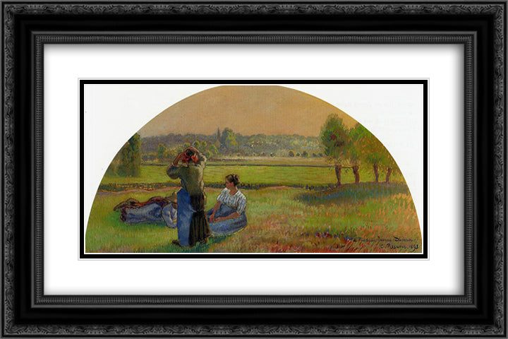 The Siesin the Fields 24x16 Black Ornate Wood Framed Art Print Poster with Double Matting by Pissarro, Camille